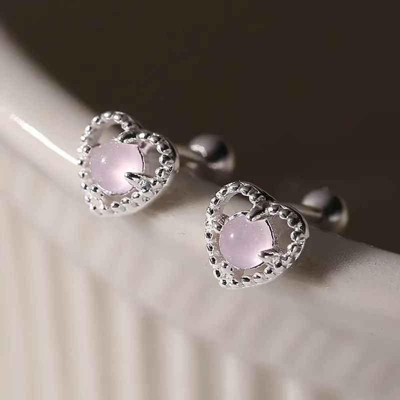 "Love Moonlight" 925 Sterling Silver Moonstone Heart Screw-back Earrings - Delicate, Elegant, and Unique