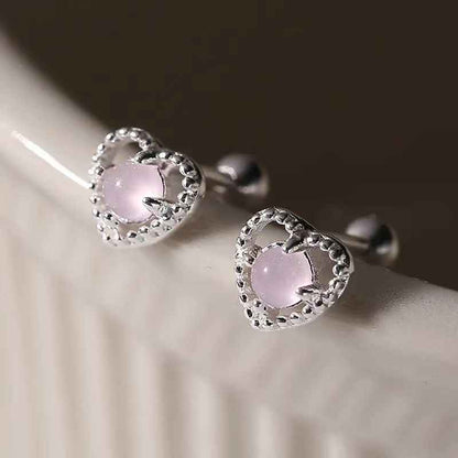 "Love Moonlight" 925 Sterling Silver Moonstone Heart Screw-back Earrings - Delicate, Elegant, and Unique