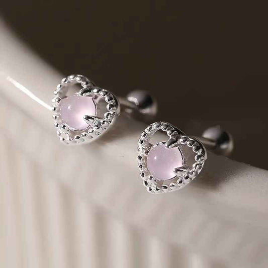 "Love Moonlight" 925 Sterling Silver Moonstone Heart Screw-back Earrings - Delicate, Elegant, and Unique