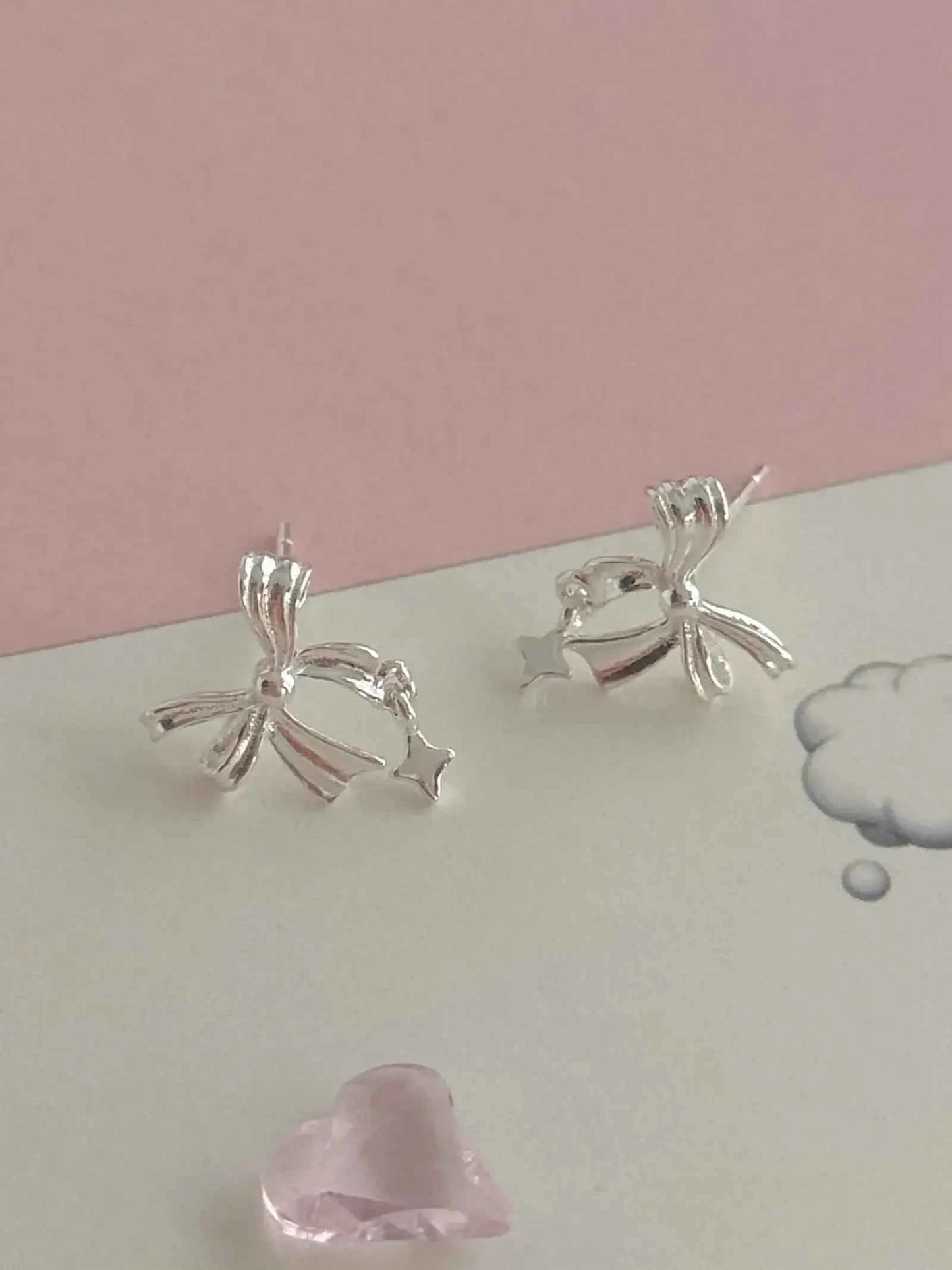 "Ballet Skirt" 999 Pure Silver Hollow Bowknot and Star Stud Earrings - Graceful, Delicate, and Unique