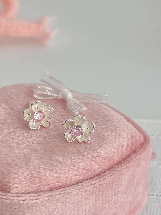 Cherry Blossom Delight 999 Pure Silver Sakura Stud Earrings with