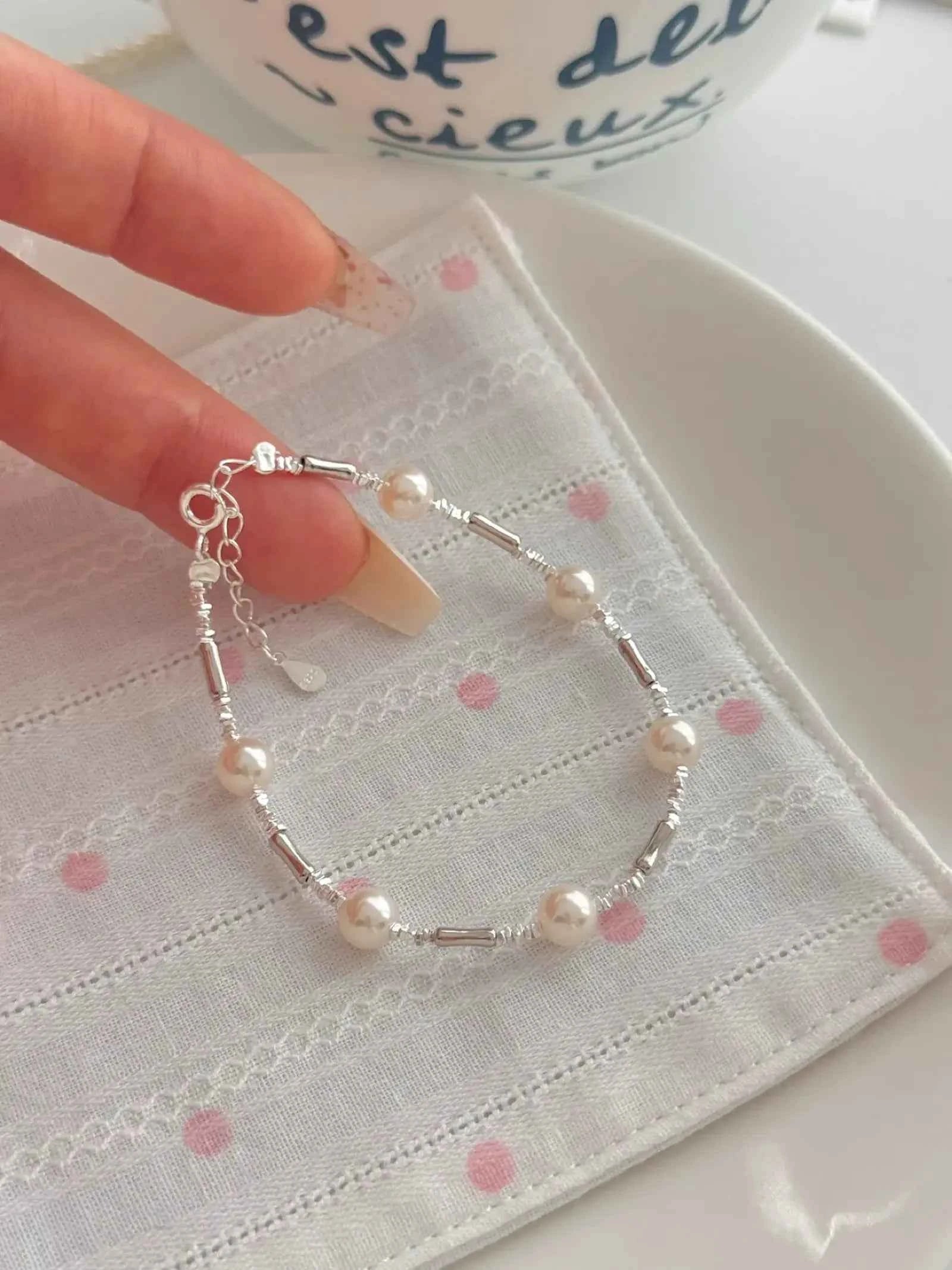 "Bamboo Bubble" 925 Sterling Silver Bamboo and Pearl Bracelet - Delicate, Elegant, and Versatile