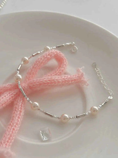 "Bamboo Bubble" 925 Sterling Silver Bamboo and Pearl Bracelet - Delicate, Elegant, and Versatile