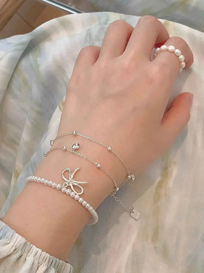 "Alice's Bowknot Pearl" 925 Sterling Silver Bracelet - Delicate, Elegant, and Charming