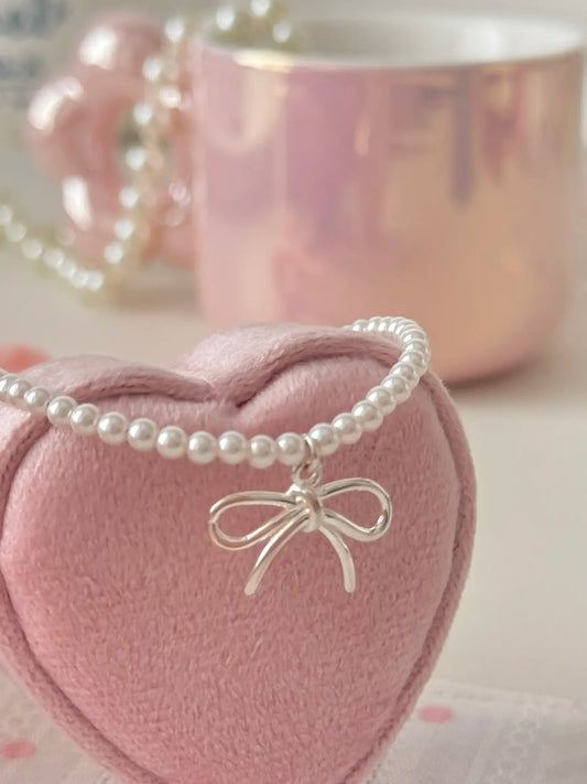 Alices Bowknot Pearl 925 Sterling Silver Bracelet &#8211; Delicate Elegant and Charming 6