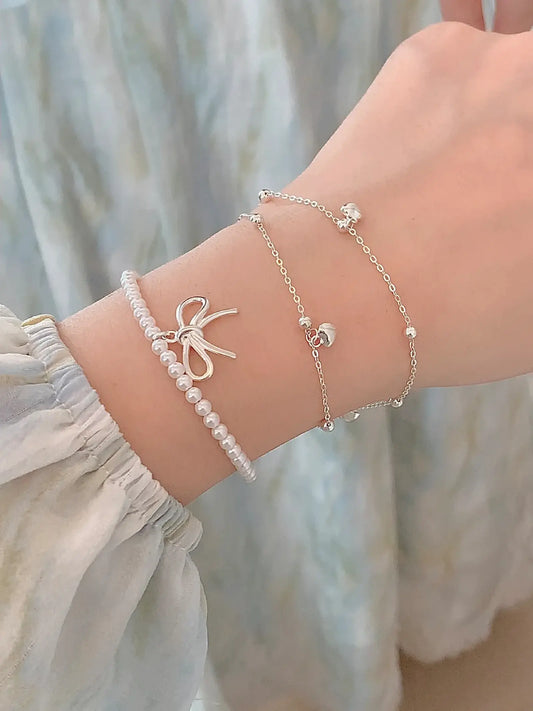 Alices Bowknot Pearl 925 Sterling Silver Bracelet &#8211; Delicate Elegant and Charming 5