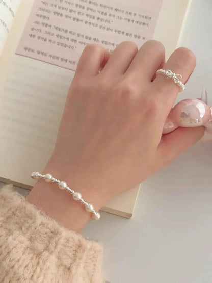 "White Moonlight" 925 Sterling Silver & Pearl Bead Bracelet - Elegant, Timeless, and Refined