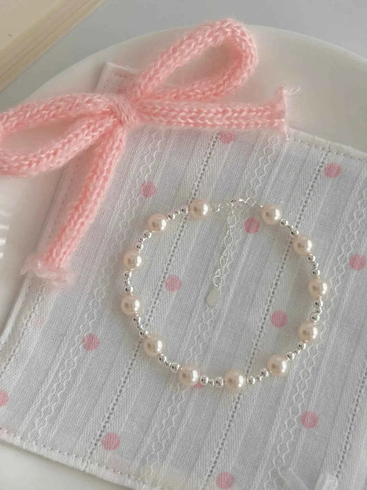 "White Moonlight" 925 Sterling Silver & Pearl Bead Bracelet - Elegant, Timeless, and Refined