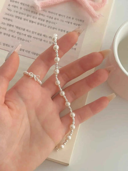 "White Moonlight" 925 Sterling Silver & Pearl Bead Bracelet - Elegant, Timeless, and Refined