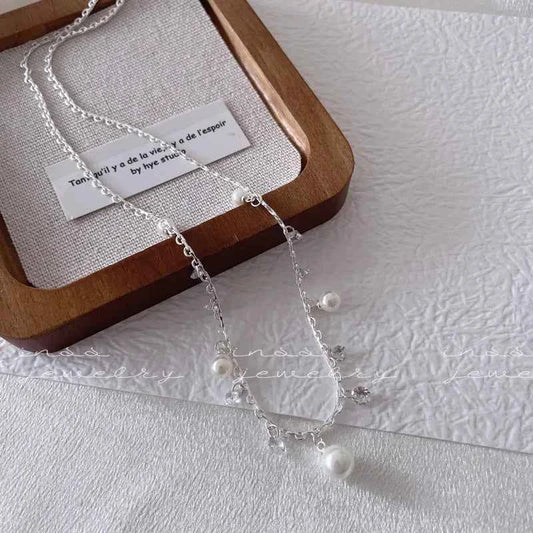 "Princess Elegance" Layered Crystal & Pearl Necklace - Sweet, Elegant, and French-Inspired