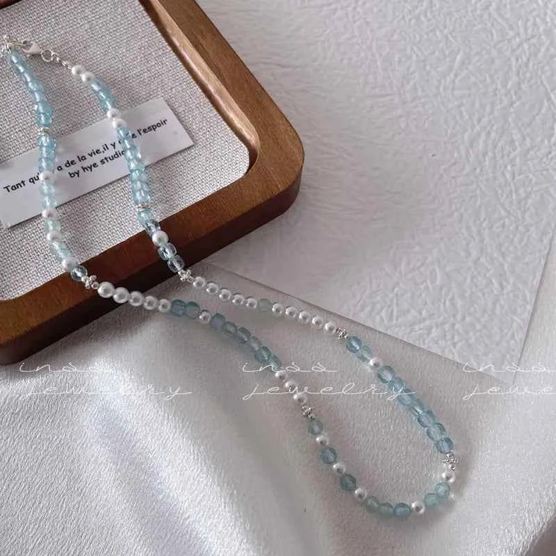 "Blue Hour" 925 Sterling Silver Natural Blue Topaz Necklace - Unique, Elegant, and Sophisticated