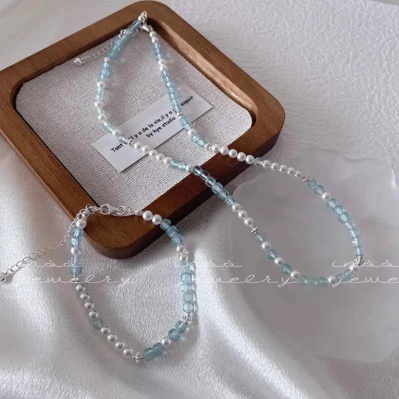 "Blue Hour" 925 Sterling Silver Natural Blue Topaz Necklace - Unique, Elegant, and Sophisticated