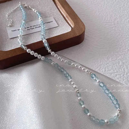 "Blue Hour" 925 Sterling Silver Natural Blue Topaz Necklace - Unique, Elegant, and Sophisticated
