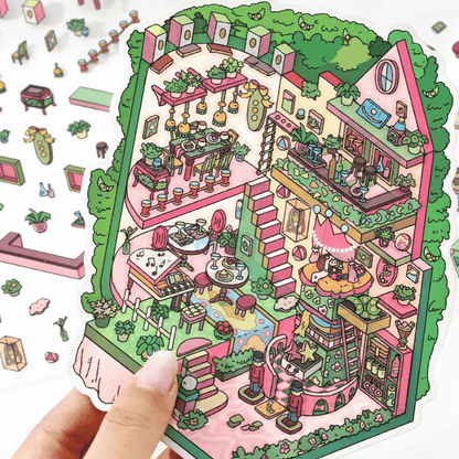 Fairy Tale Cottage – 3D Miniature Scene Stickers – 4 Theme Sets: Magic Cottage | Cinderella’s Home | Beauty and the Beast Castle | Pea Princess’s Cottage