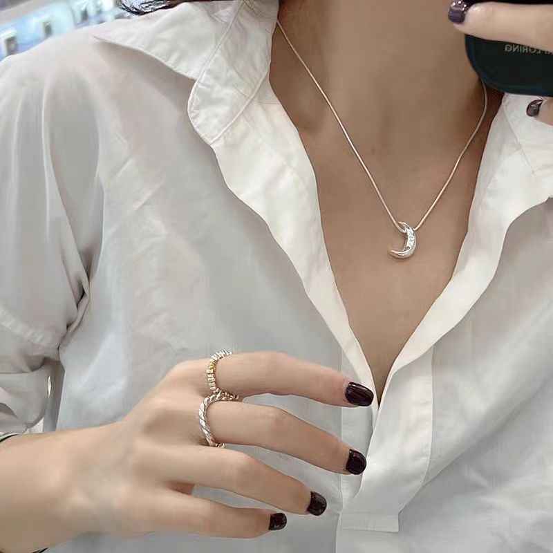 "Silver Crescent Vector" 925 Sterling Silver Snake Chain Necklace - Elegant, Minimalist, and Versatile