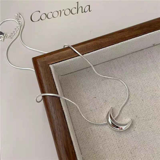 "Silver Crescent Vector" 925 Sterling Silver Snake Chain Necklace - Elegant, Minimalist, and Versatile
