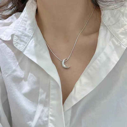 "Silver Crescent Vector" 925 Sterling Silver Snake Chain Necklace - Elegant, Minimalist, and Versatile