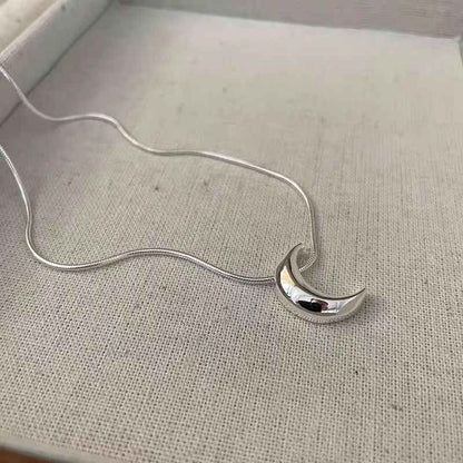 "Silver Crescent Vector" 925 Sterling Silver Snake Chain Necklace - Elegant, Minimalist, and Versatile