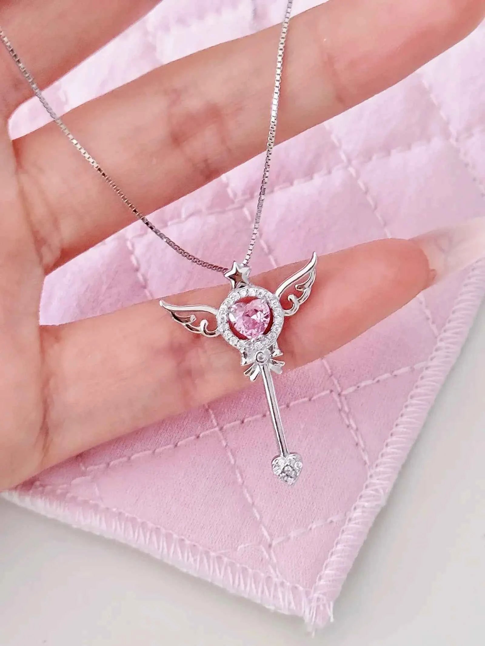 "Cardcaptor Sakura" 925 Sterling Silver Zircon Necklace - Magical, Elegant, and Perfect Gift