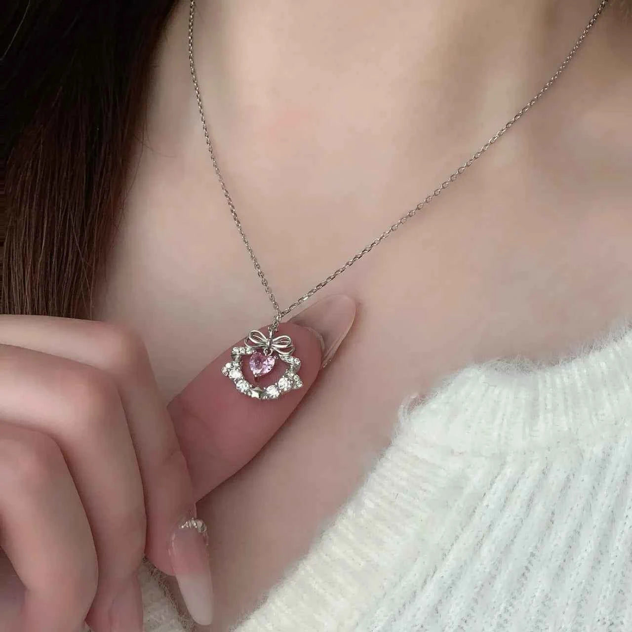 "Circle of Love" 925 Sterling Silver Pink Zircon Heart Necklace - Delicate, Romantic, and Elegant