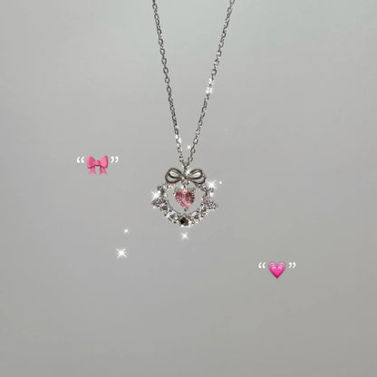 "Circle of Love" 925 Sterling Silver Pink Zircon Heart Necklace - Delicate, Romantic, and Elegant - SNSEASY