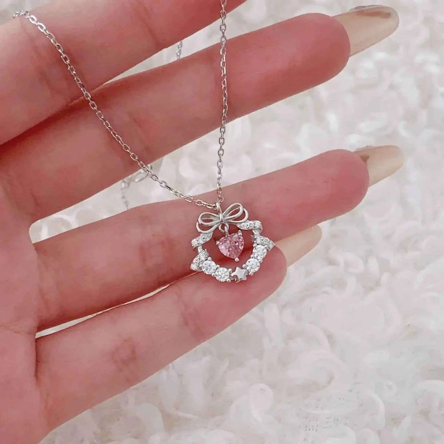 "Circle of Love" 925 Sterling Silver Pink Zircon Heart Necklace - Delicate, Romantic, and Elegant