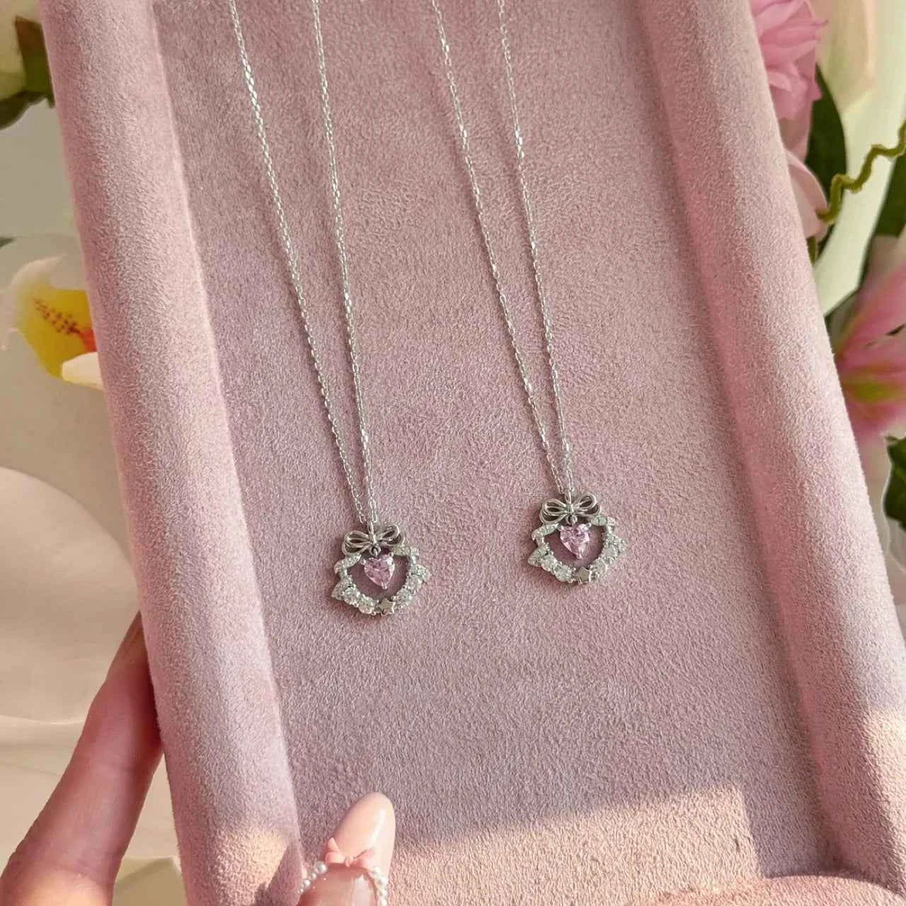"Circle of Love" 925 Sterling Silver Pink Zircon Heart Necklace - Delicate, Romantic, and Elegant