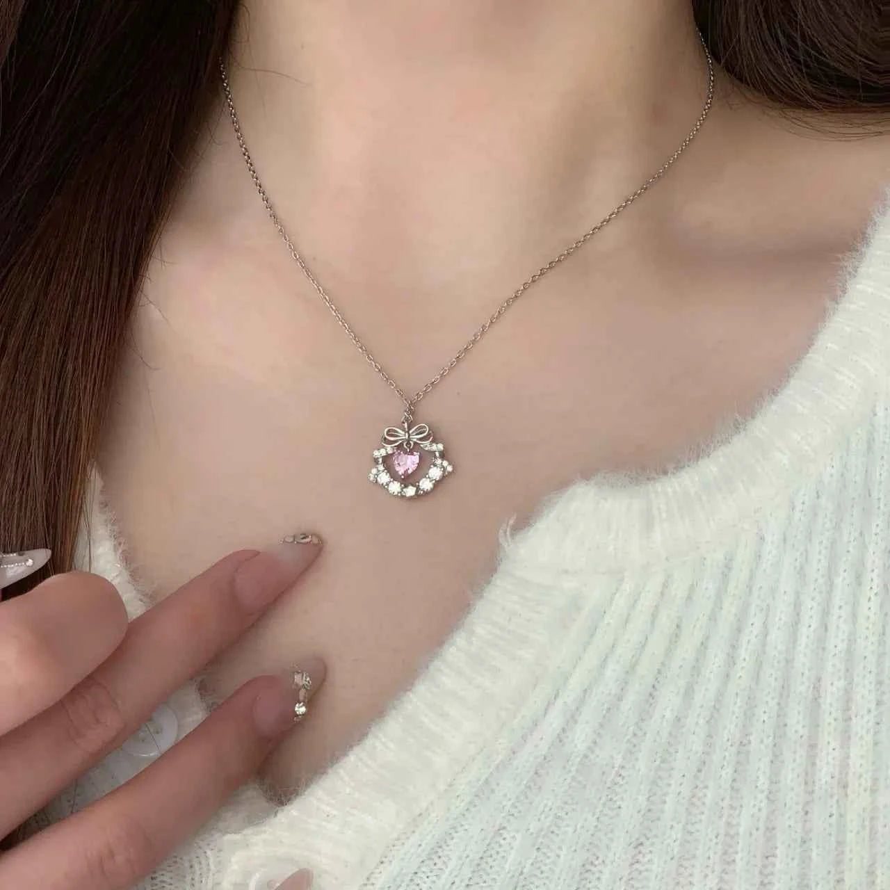 "Circle of Love" 925 Sterling Silver Pink Zircon Heart Necklace - Delicate, Romantic, and Elegant