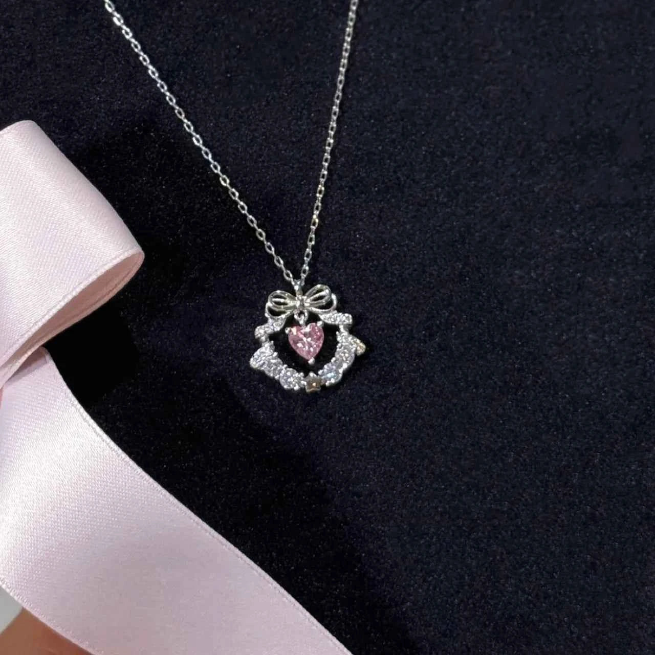 "Circle of Love" 925 Sterling Silver Pink Zircon Heart Necklace - Delicate, Romantic, and Elegant