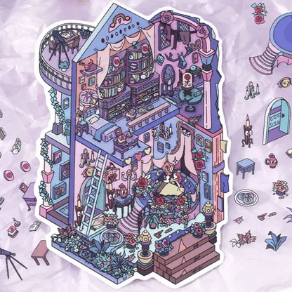 Fairy Tale Cottage – 3D Miniature Scene Stickers – 4 Theme Sets: Magic Cottage | Cinderella’s Home | Beauty and the Beast Castle | Pea Princess’s Cottage
