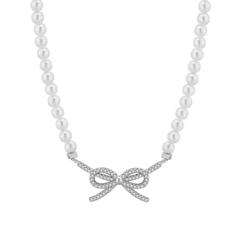 "Charming Pearl & Gold-Plated Bow" Necklace - Delicate, Sweet, and Versatile