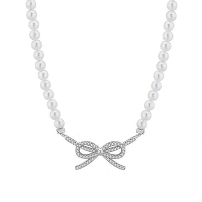 "Charming Pearl & Gold-Plated Bow" Necklace - Delicate, Sweet, and Versatile