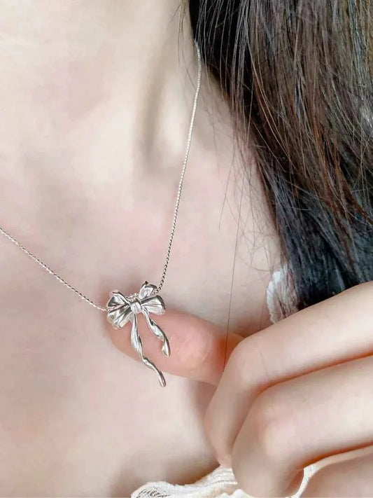 "Charming Bowknot" 925 Sterling Silver Necklace - Sweet, Elegant, and Timeless