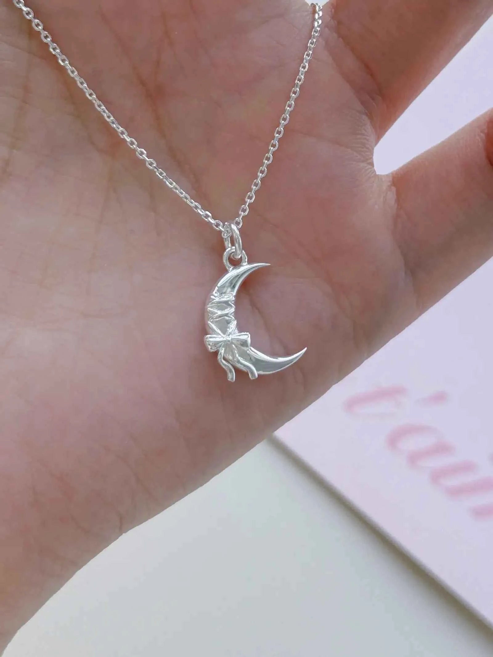 "Yours Only Moon" 925 Sterling Silver Bowknot Moon Necklace - Unique, Elegant, and Mystical