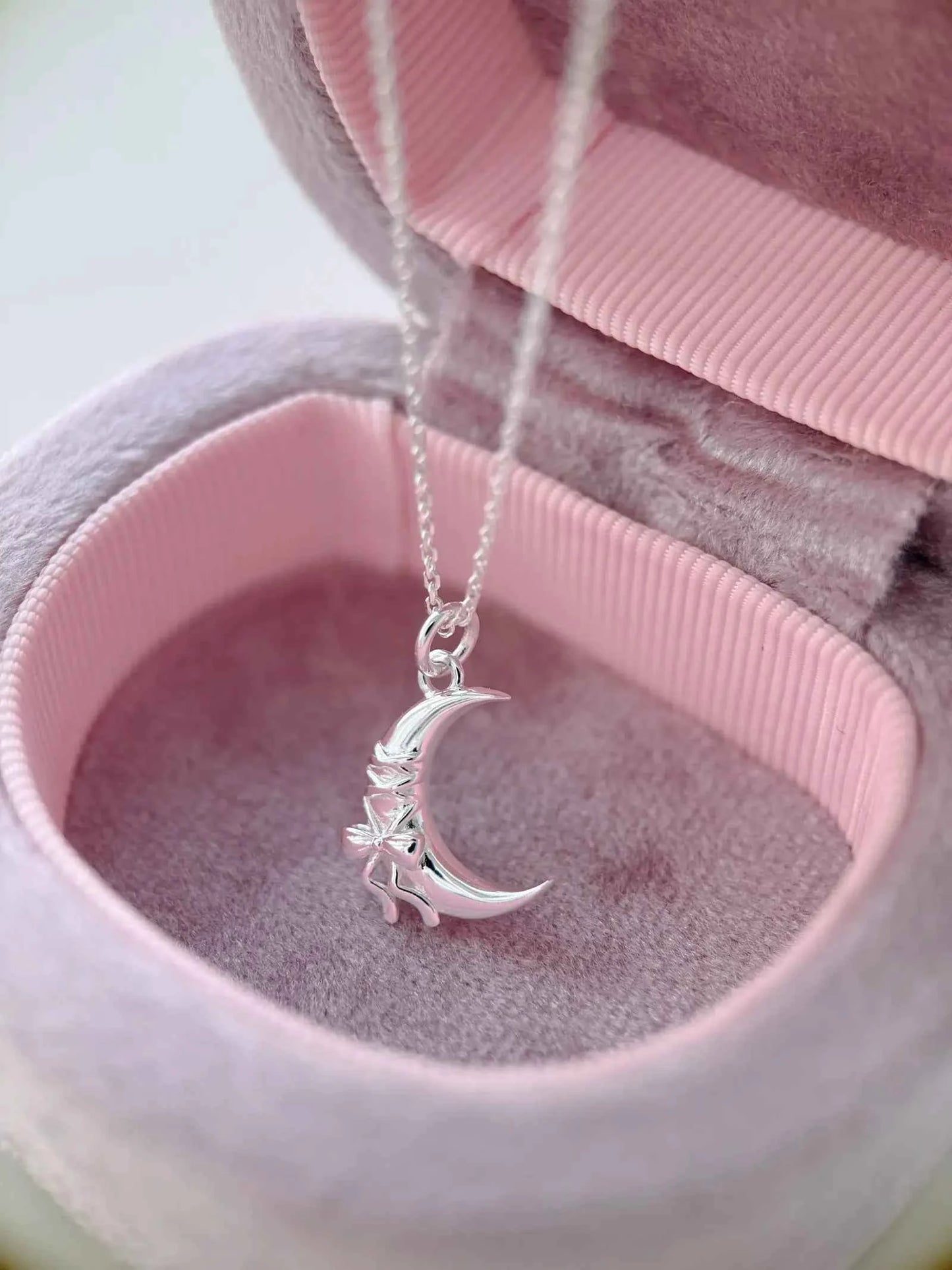 "Yours Only Moon" 925 Sterling Silver Bowknot Moon Necklace - Unique, Elegant, and Mystical