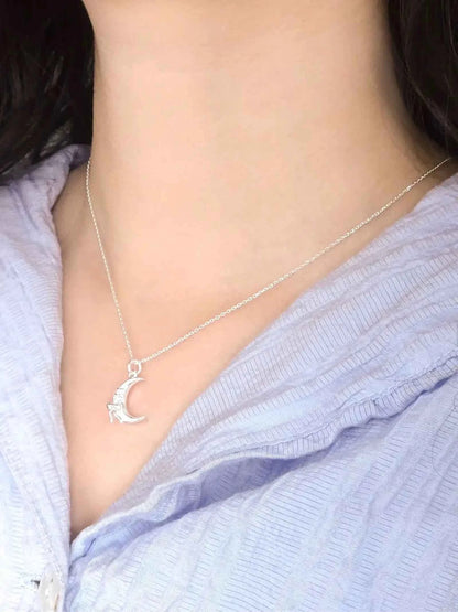 "Yours Only Moon" 925 Sterling Silver Bowknot Moon Necklace - Unique, Elegant, and Mystical