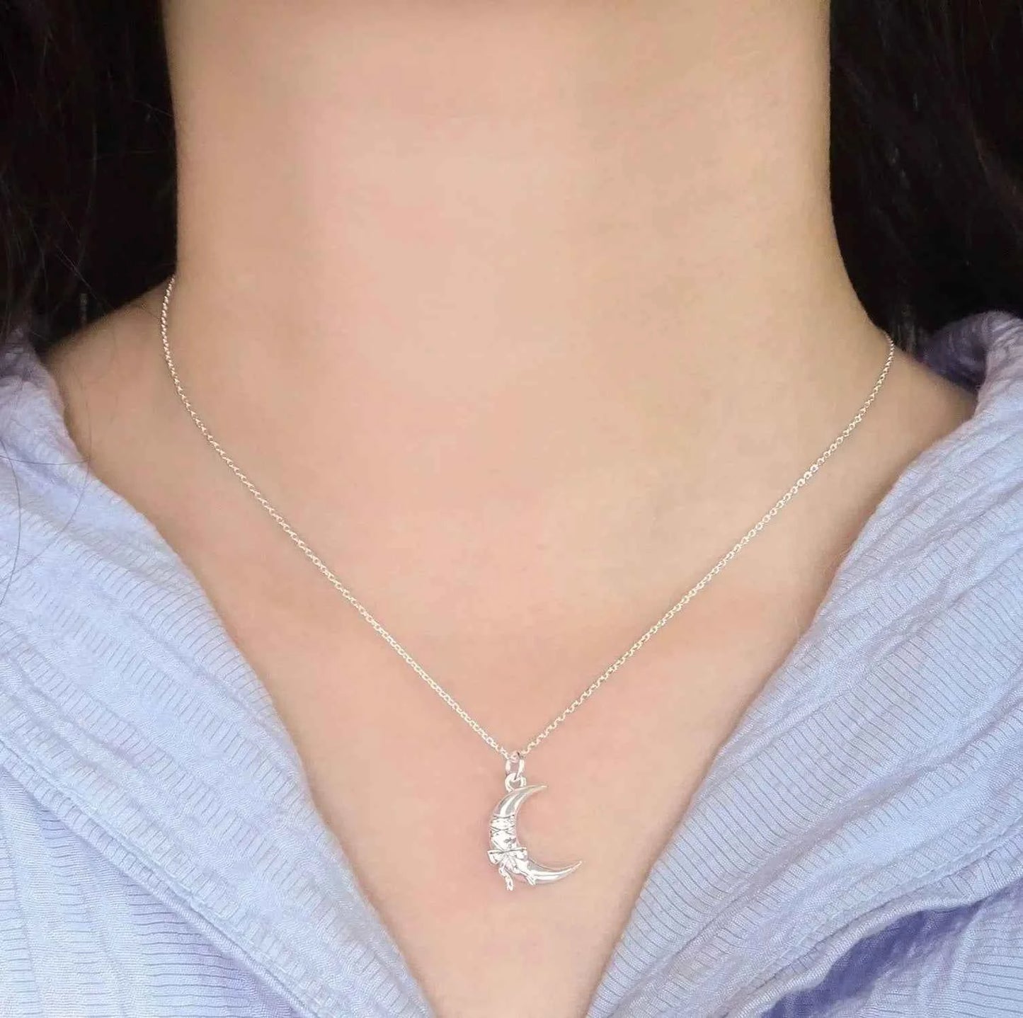 "Yours Only Moon" 925 Sterling Silver Bowknot Moon Necklace - Unique, Elegant, and Mystical