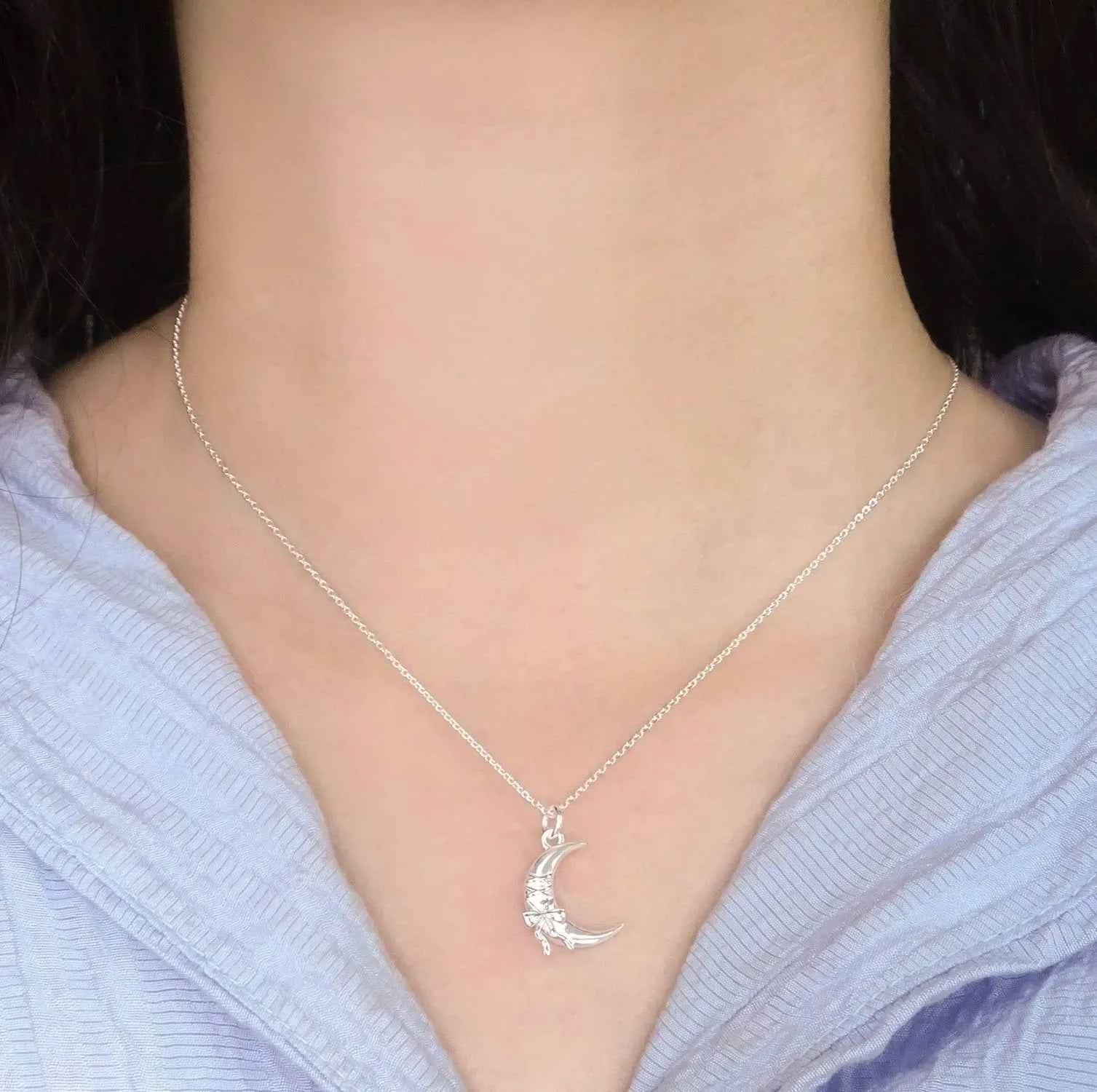 "Yours Only Moon" 925 Sterling Silver Bowknot Moon Necklace - Unique, Elegant, and Mystical