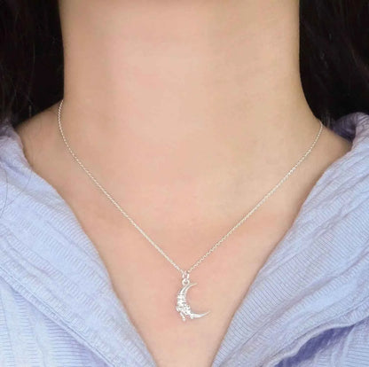 "Yours Only Moon" 925 Sterling Silver Bowknot Moon Necklace - Unique, Elegant, and Mystical