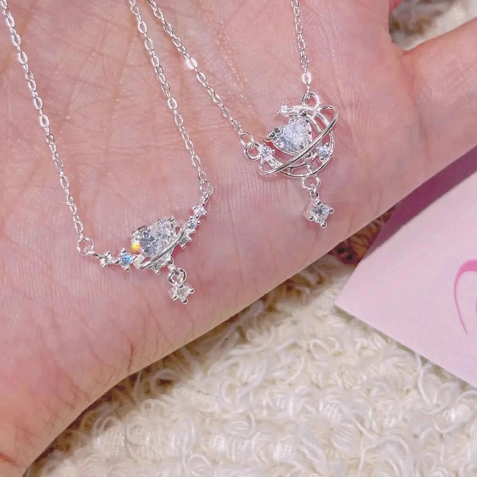 "Dreamy Star and Moon" 999 Pure Silver Necklace with 5A Zircon - Elegant, Sparkling, and Unique