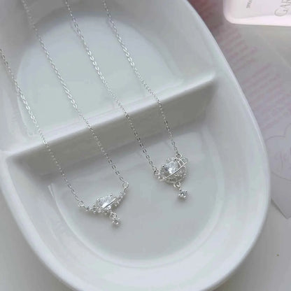 "Dreamy Star and Moon" 999 Pure Silver Necklace with 5A Zircon - Elegant, Sparkling, and Unique