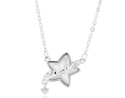 "Mother-of-Pearl Starlight" 925 Sterling Silver Necklace with Zircon - Delicate, Elegant, and Unique - SNSEASY