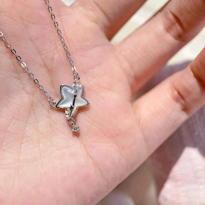 "Mother-of-Pearl Starlight" 925 Sterling Silver Necklace with Zircon - Delicate, Elegant, and Unique