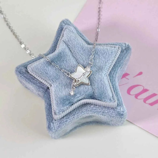 "Mother-of-Pearl Starlight" 925 Sterling Silver Necklace with Zircon - Delicate, Elegant, and Unique