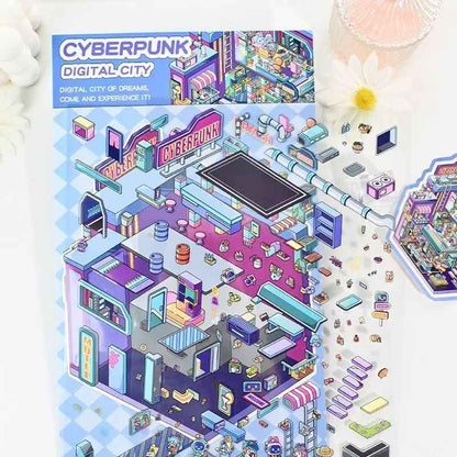 Plus Halloween Hotel & Neon Punk – 3D Miniature Sticker Scenes - 2 Theme Sets: Halloween Hotel | Neon Punk