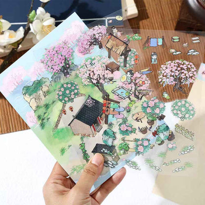 My Ancient Style House 4.0 – 3D Miniature Sticker Scenes - 4 Theme Sets: Farmhouse Courtyard | Peach Tree Courtyard | Waterfront Courtyard | Lotus Pond Courtyard