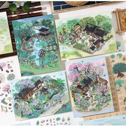 My Ancient Style House 4.0 – 3D Miniature Sticker Scenes - 4 Theme Sets: Farmhouse Courtyard | Peach Tree Courtyard | Waterfront Courtyard | Lotus Pond Courtyard