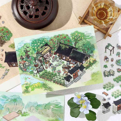 My Ancient Style House 4.0 – 3D Miniature Sticker Scenes - 4 Theme Sets: Farmhouse Courtyard | Peach Tree Courtyard | Waterfront Courtyard | Lotus Pond Courtyard