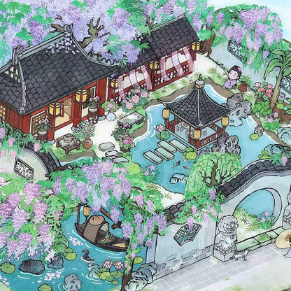 My Ancient Style House 4.0 – 3D Miniature Sticker Scenes - 4 Theme Sets: Farmhouse Courtyard | Peach Tree Courtyard | Waterfront Courtyard | Lotus Pond Courtyard