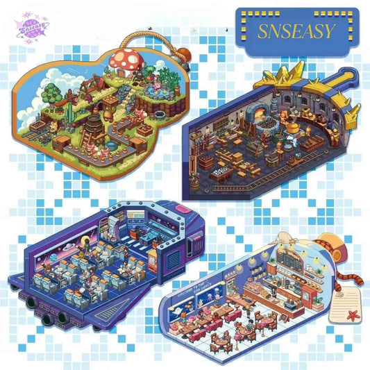 Original Pixel Style 3.0 – 3D Miniature Sticker Scenes - 4 Theme Sets: Ten Thousand Demons Pot | Floating Café | Star Chaser | Covenant Swordsman